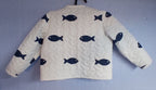 Toddler's Quilted Jacket, White with Blue Fishes