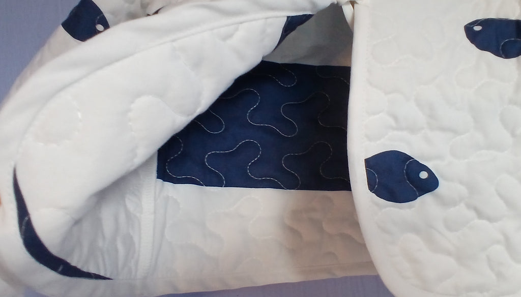 Toddler's Quilted Jacket, White with Blue Fishes