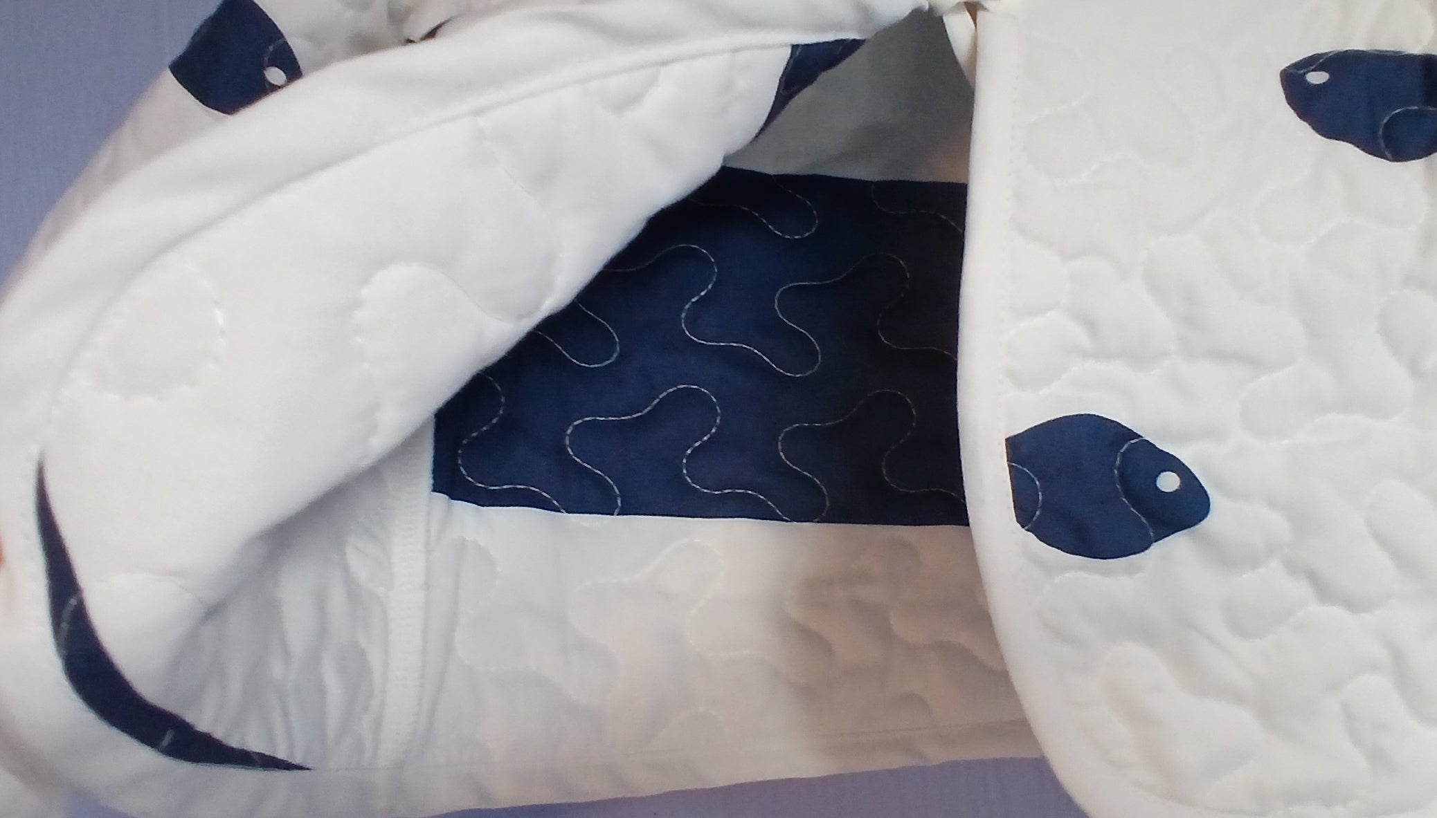 Toddler's Quilted Jacket, White with Blue Fishes