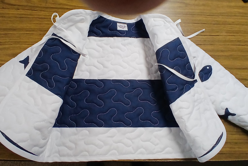 Toddler's Quilted Jacket, White with Blue Fishes