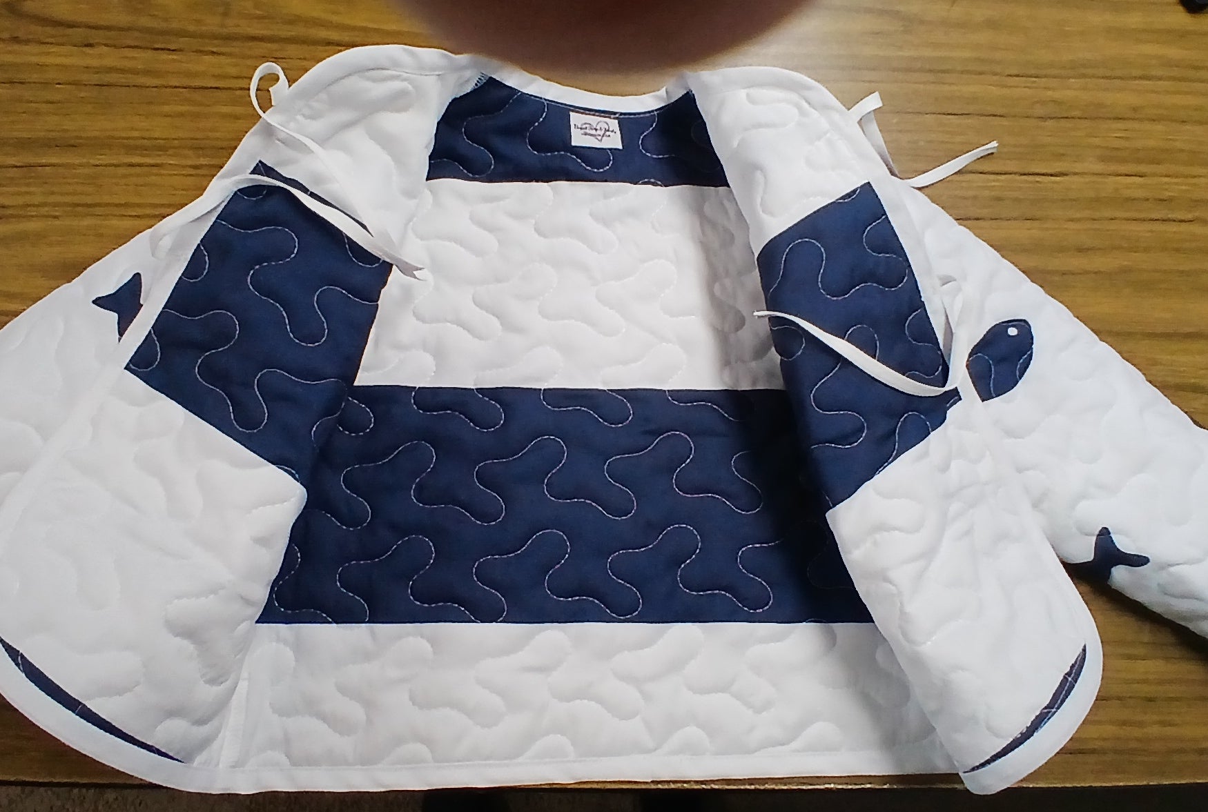 Toddler's Quilted Jacket, White with Blue Fishes
