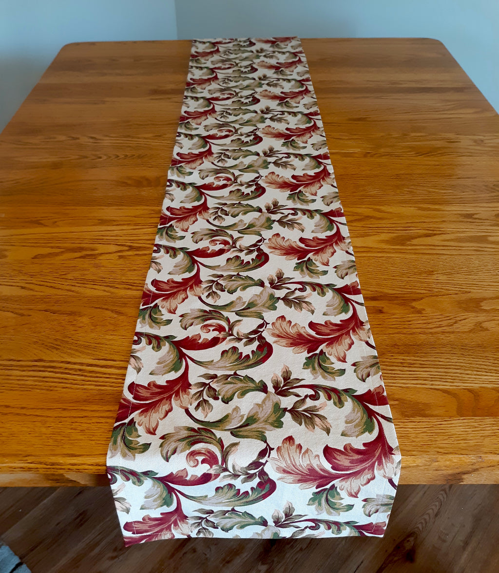 Florentine Design Table Runner, Terracotta Sage Green 100% Cotton