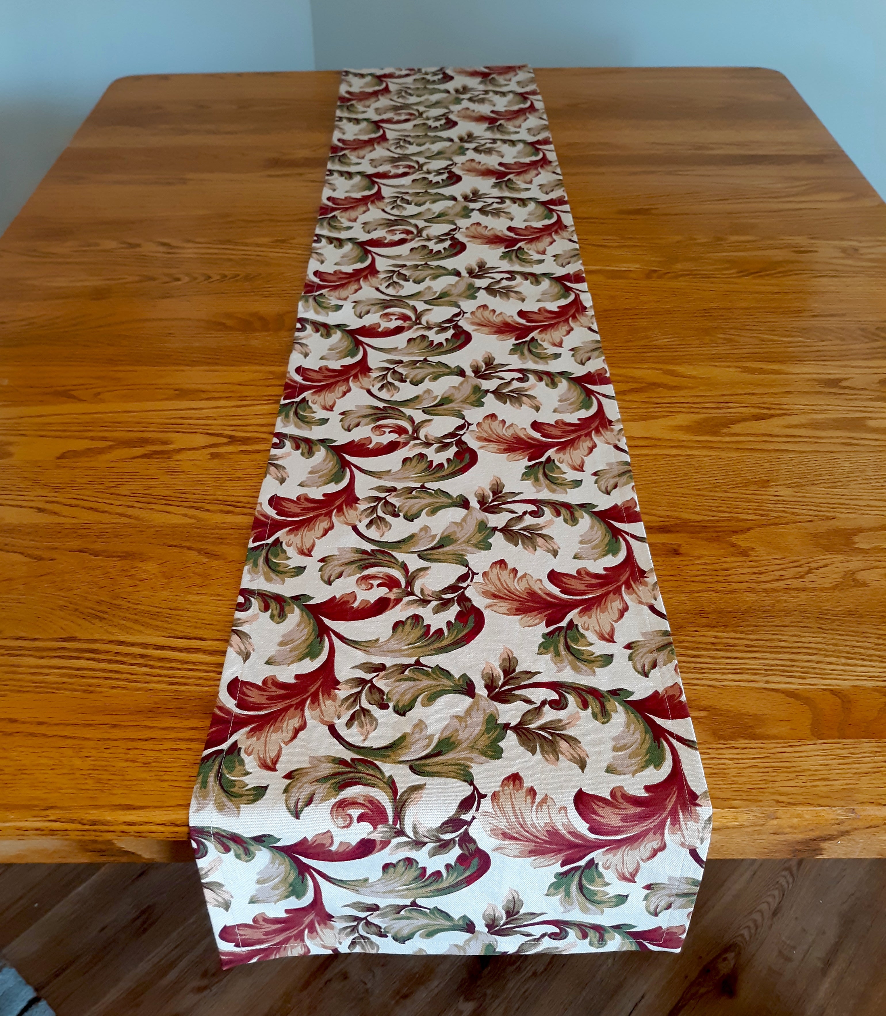 Florentine Design Table Runner, Terracotta Sage Green 100% Cotton