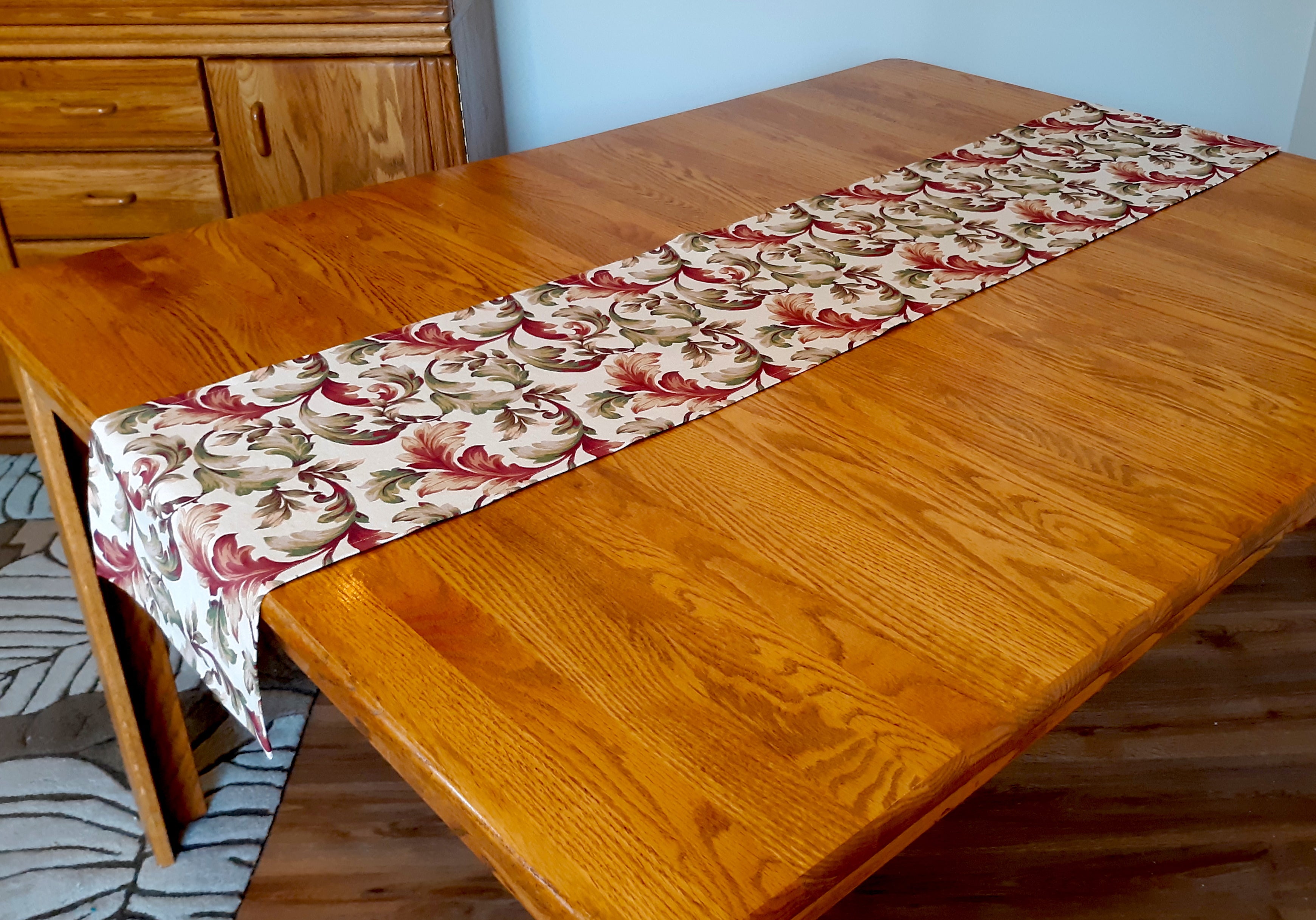 Florentine Design Table Runner, Terracotta Sage Green 100% Cotton
