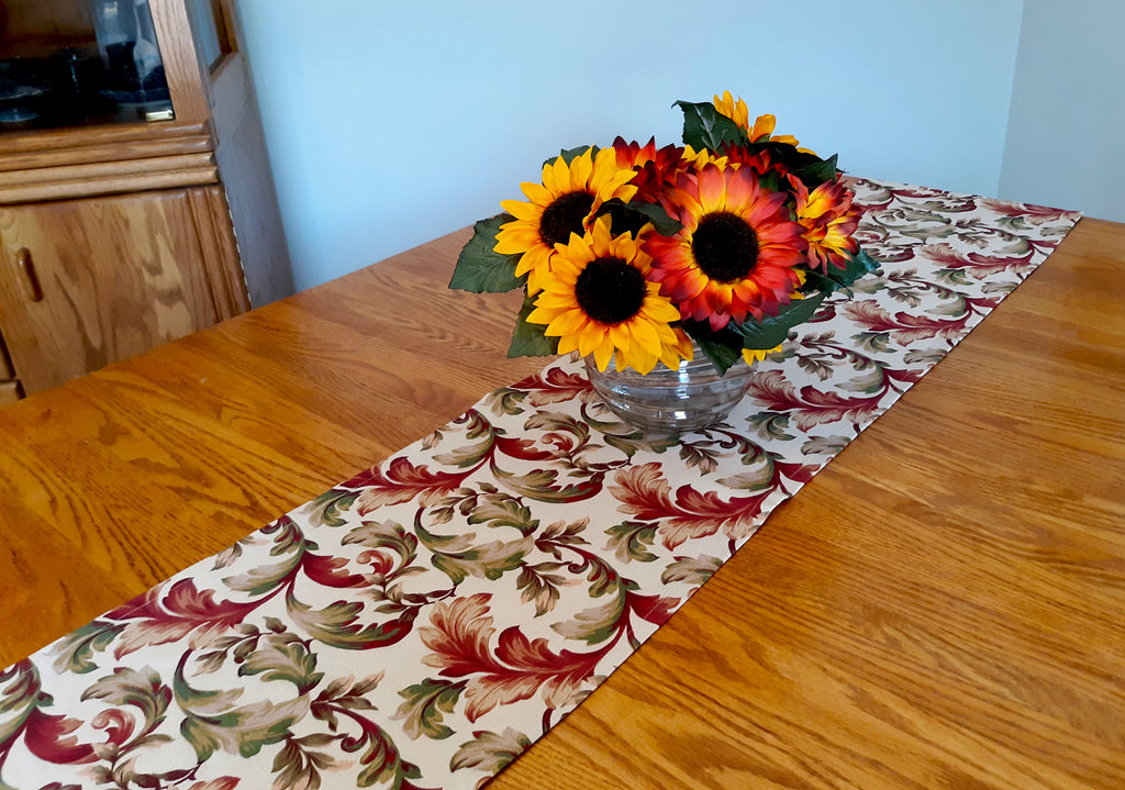 Florentine Design Table Runner, Terracotta Sage Green 100% Cotton