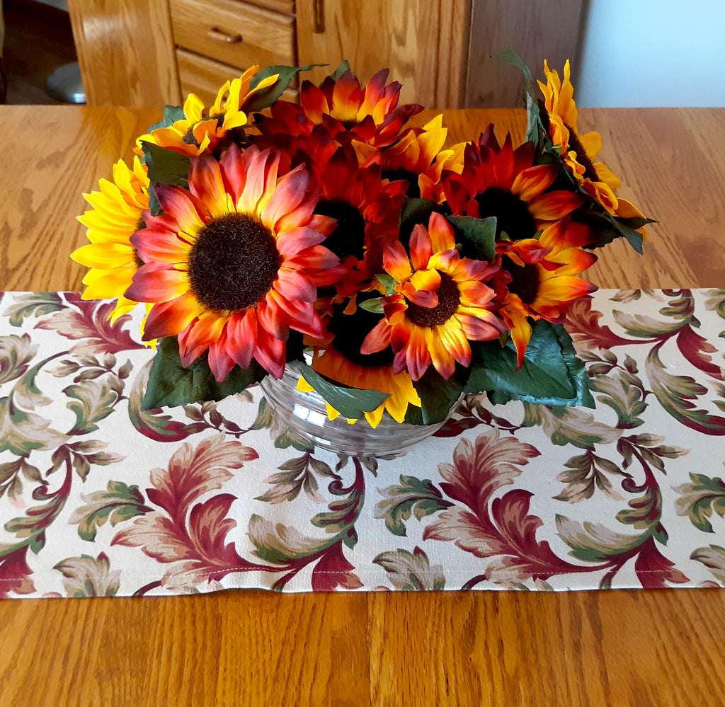 Florentine Design Table Runner, Terracotta Sage Green 100% Cotton