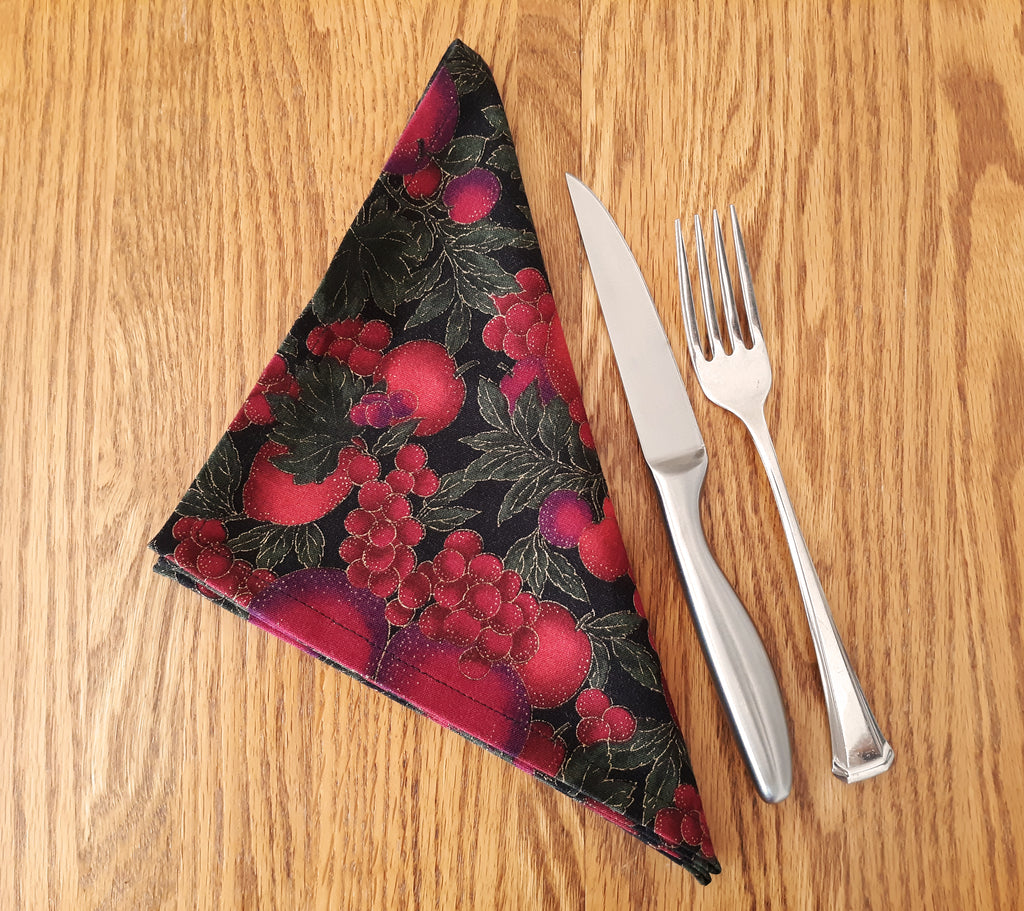 Burgundy Floral Cloth Dinner Napkins, Set of 4