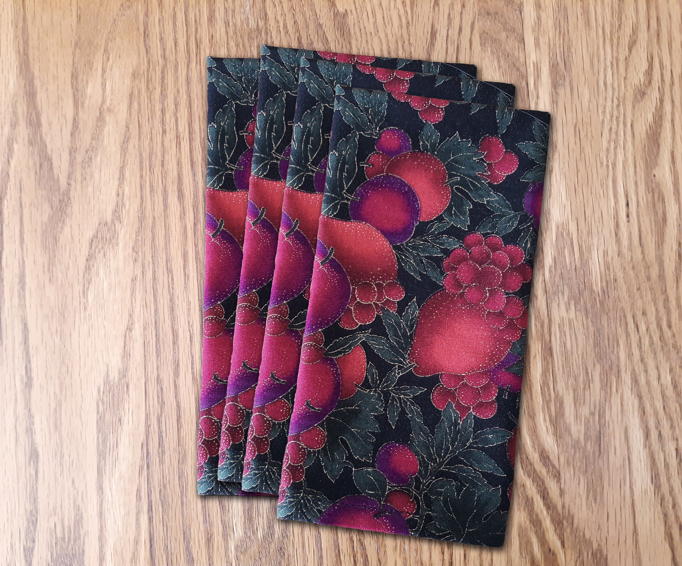 Burgundy Floral Cloth Dinner Napkins, Set of 4