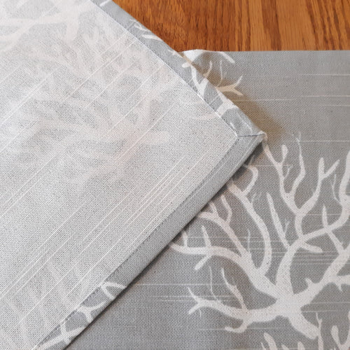 Coastal Table Runner, Sea Coral Print, Gray Beige 100% Cotton