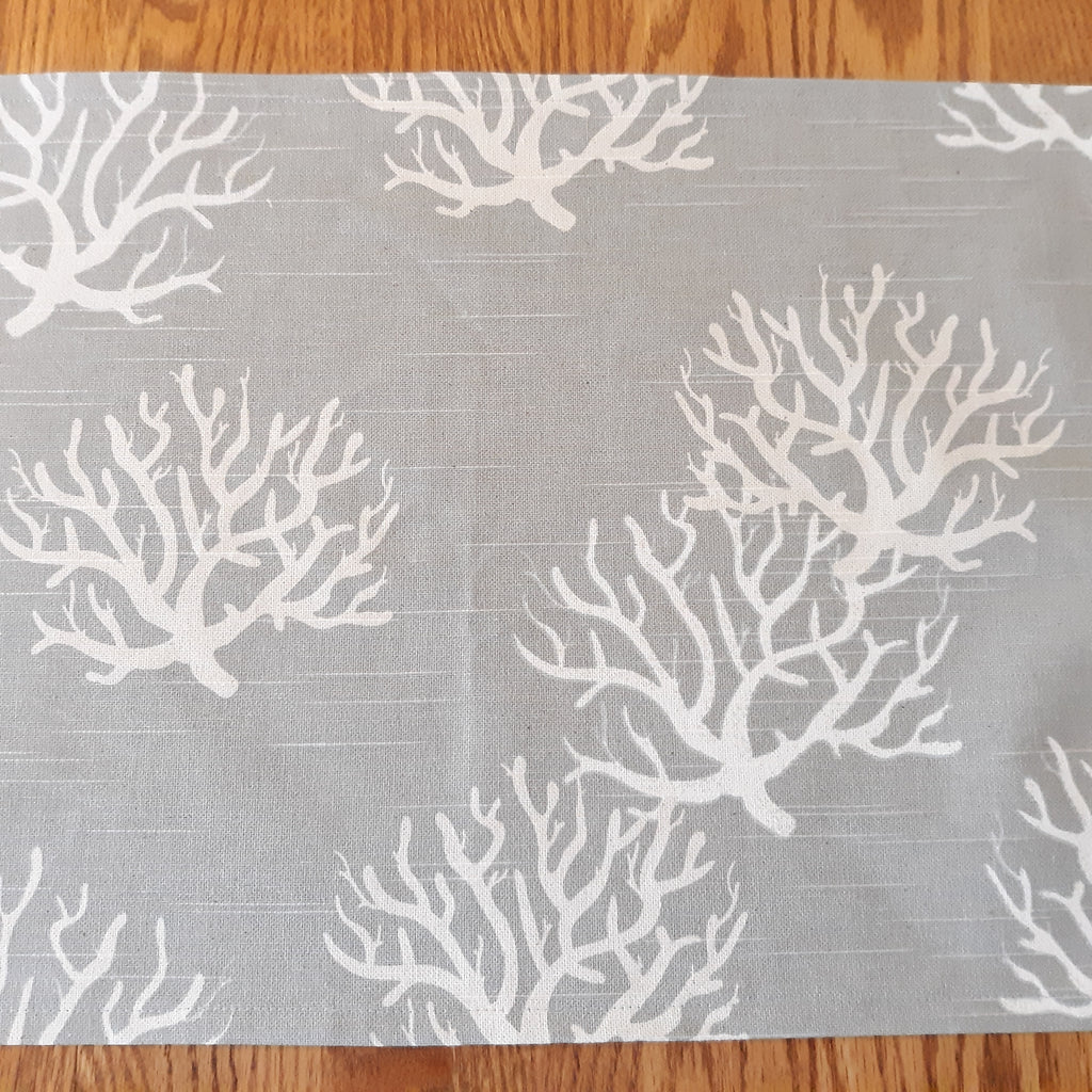 Coastal Table Runner, Sea Coral Print, Gray Beige 100% Cotton
