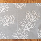 Coastal Table Runner, Sea Coral Print, Gray Beige 100% Cotton