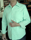 Men's Green Oxford Cloth Cotton Long Sleeve Button Up Shirt