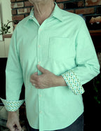 Men's Green Oxford Cloth Cotton Long Sleeve Button Up Shirt