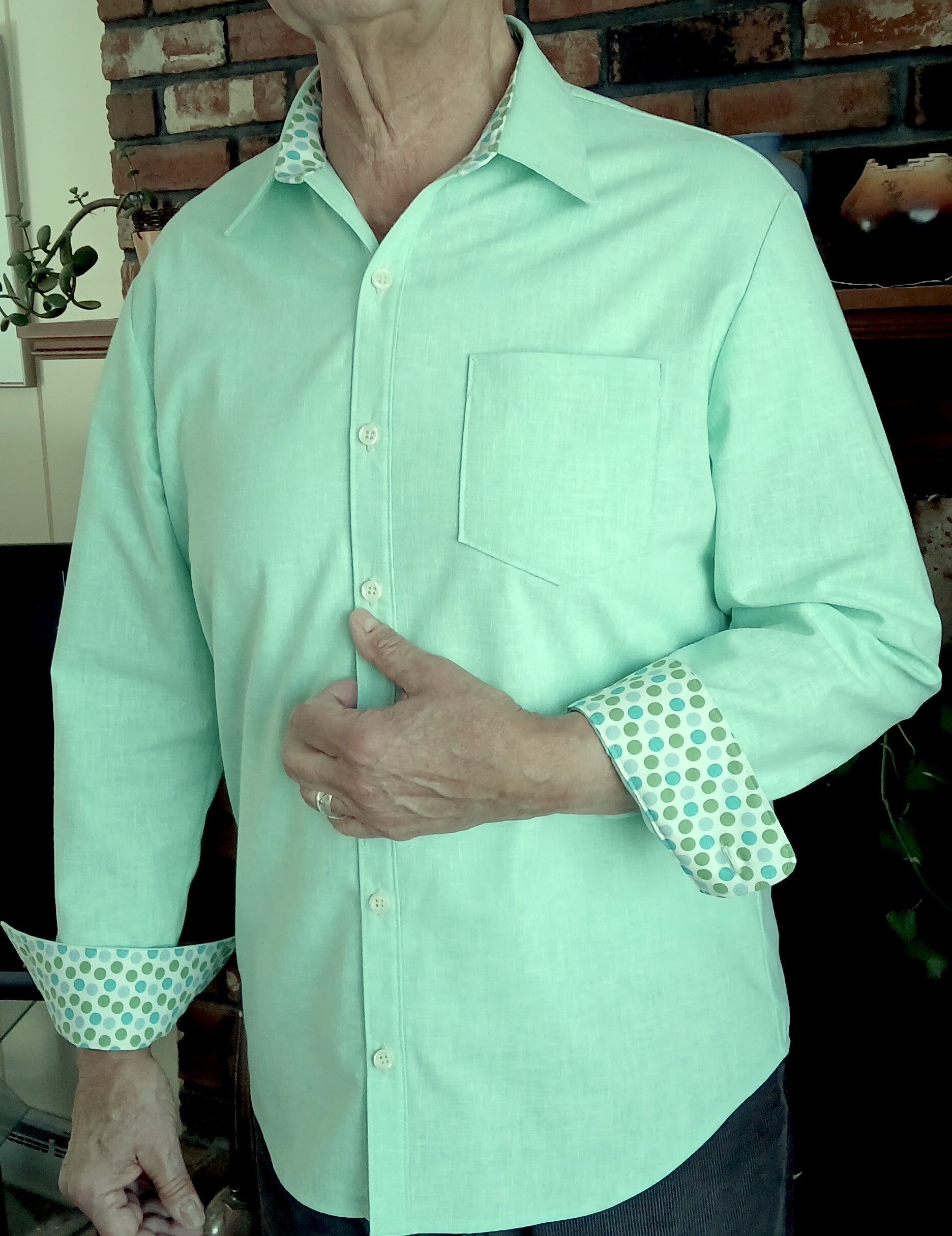 Men's Green Oxford Cloth Cotton Long Sleeve Button Up Shirt