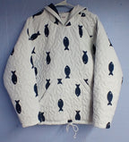 Upcycled Quilt Hoodie, Blue and White Fish Design