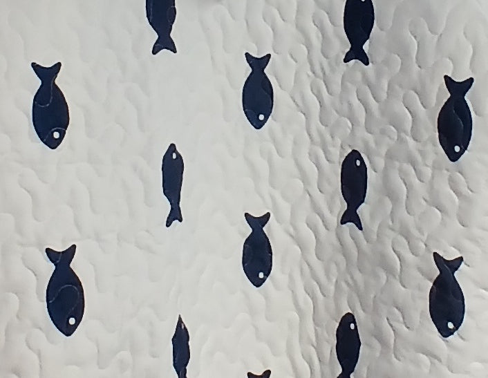 Upcycled Quilt Hoodie, Blue and White Fish Design