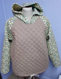Upcycled Quilt Hoodie, Unisex, Taupe and Aqua Print