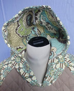 Upcycled Quilt Hoodie, Unisex, Taupe and Aqua Print
