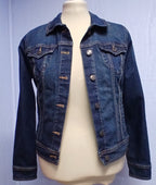 Upcycled Denim Jeans Jacket, Folk Art Cats Quilted Panel