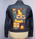 Women's Handmade Upcycled Denim Jacket, Folk Art Cats Quilted Panel, One of a Kind