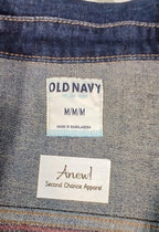 Upcycled Denim Jeans Jacket, Folk Art Cats Quilted Panel