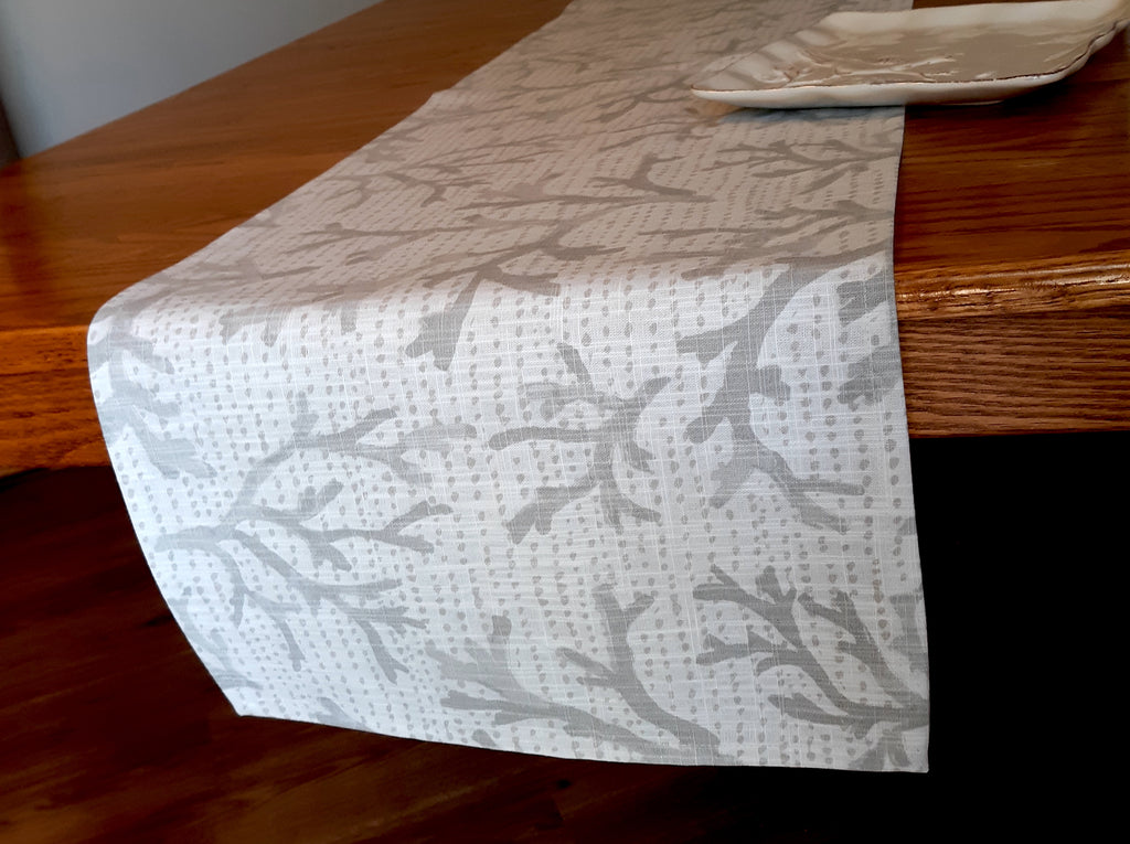 Coastal Table Runner, White Gray Sea Coral, 100% Cotton