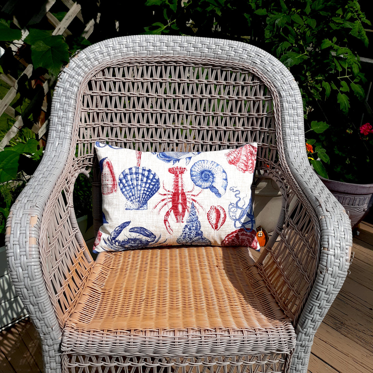 Sea Life Coastal Throw Pillow Cover | Indoor/Outdoor | Handmade | Red & Blue Marine Print