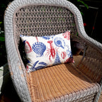 Sea Life Coastal Throw Pillow Cover | Indoor/Outdoor | Handmade | Red & Blue Marine Print