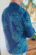 Men's African Wax Print Long Sleeve Shirt, Blue Black