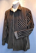 Handmade Men's Black & White Stripe Cotton Shirt | Dog Dad Gift | Doggie Bone Cuff Detail