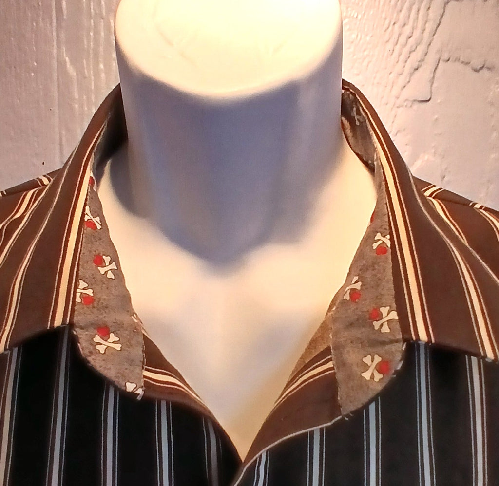 Handmade Men's Black & White Stripe Cotton Shirt | Dog Dad Gift | Doggie Bone Cuff Detail