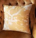 Handmade Chinoiserie Bonsai Throw Pillow Cover, 18"x18", White Pine on Warm Yellow, Polished Cotton