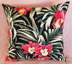 Orchids Throw Pillow Cover, Waterproof Outdoor Fabric, Red, Black Green