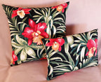 Orchids Throw Pillow Cover, Waterproof Outdoor Fabric, Red, Black Green