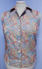 Ladies Sleeveless Cotton Blouse, Multicolor Paisley Design