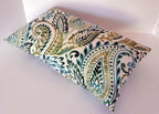 Handmade Paisley Indoor/Outdoor Throw Pillow Cover, Teal Green & Blue Watercolor Print, Square or Rectangular