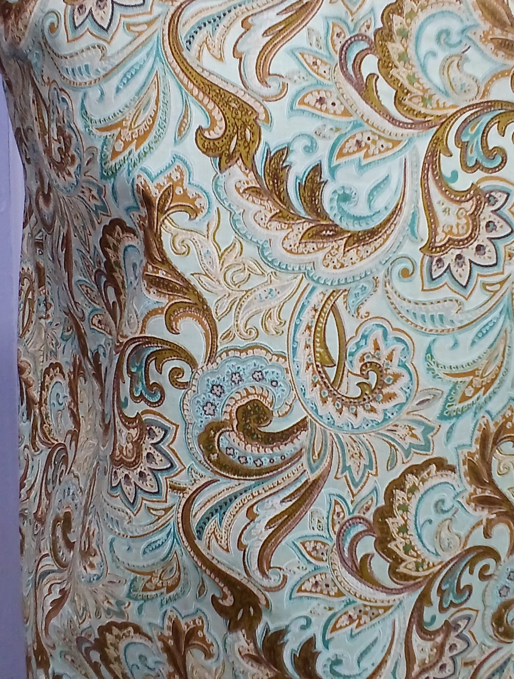 Womens Sleeveless Cotton Blouse, Blue Taupe Paisley