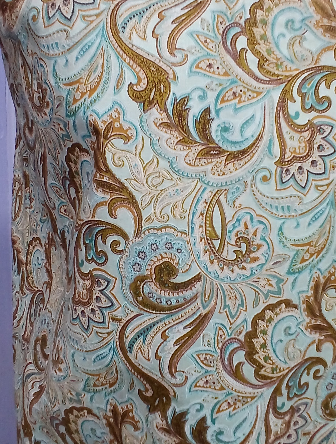 Womens Sleeveless Cotton Blouse, Blue Taupe Paisley