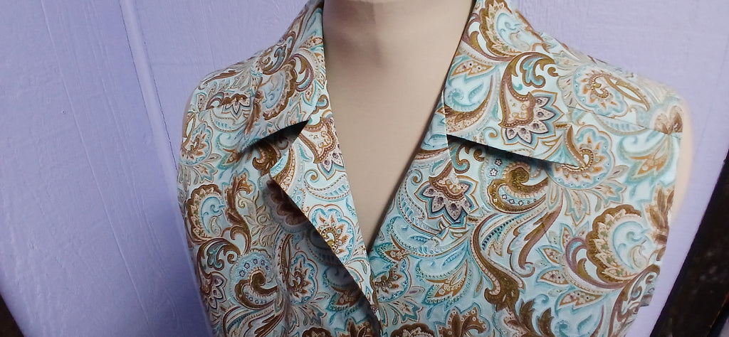 Womens Sleeveless Cotton Blouse, Blue Taupe Paisley