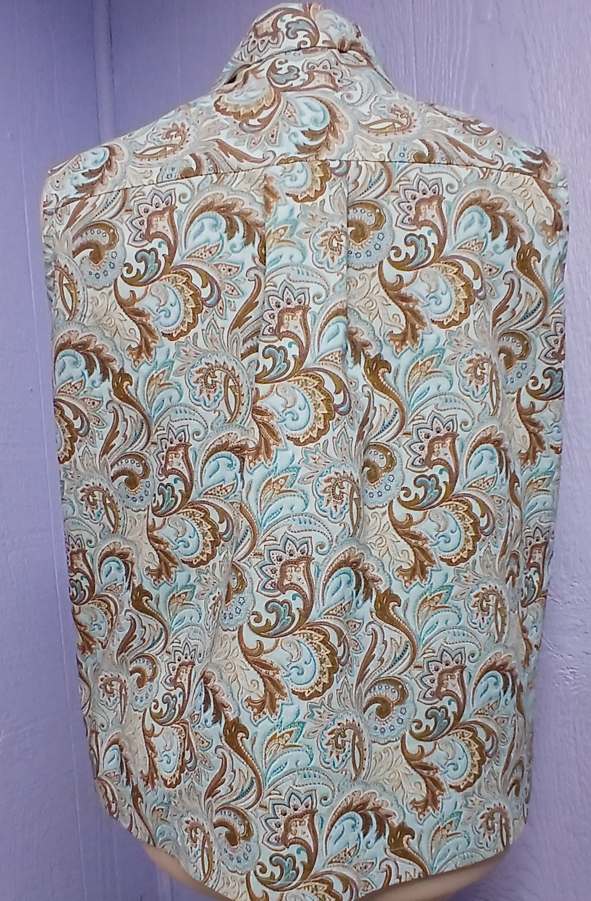 Womens Sleeveless Cotton Blouse, Blue Taupe Paisley