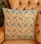 Handmade Paisley Throw Pillow Cover, 18"x18", Sage Green & Gold on Yellow, 100% Cotton