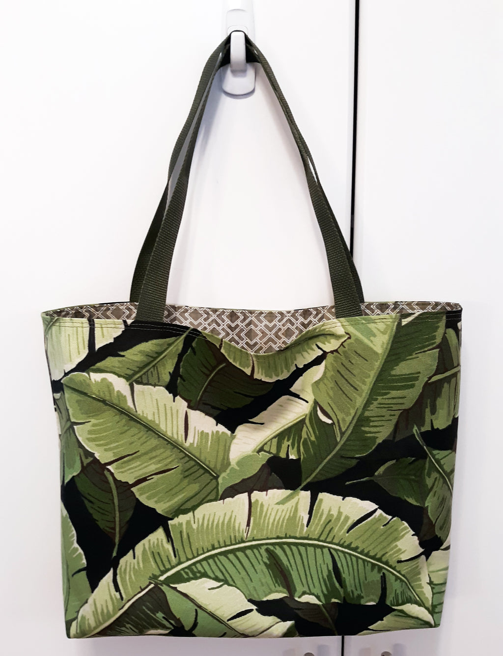 Tropical Palms Tote Bag, Green Indoor/Outdoor Fabric, Medium Size