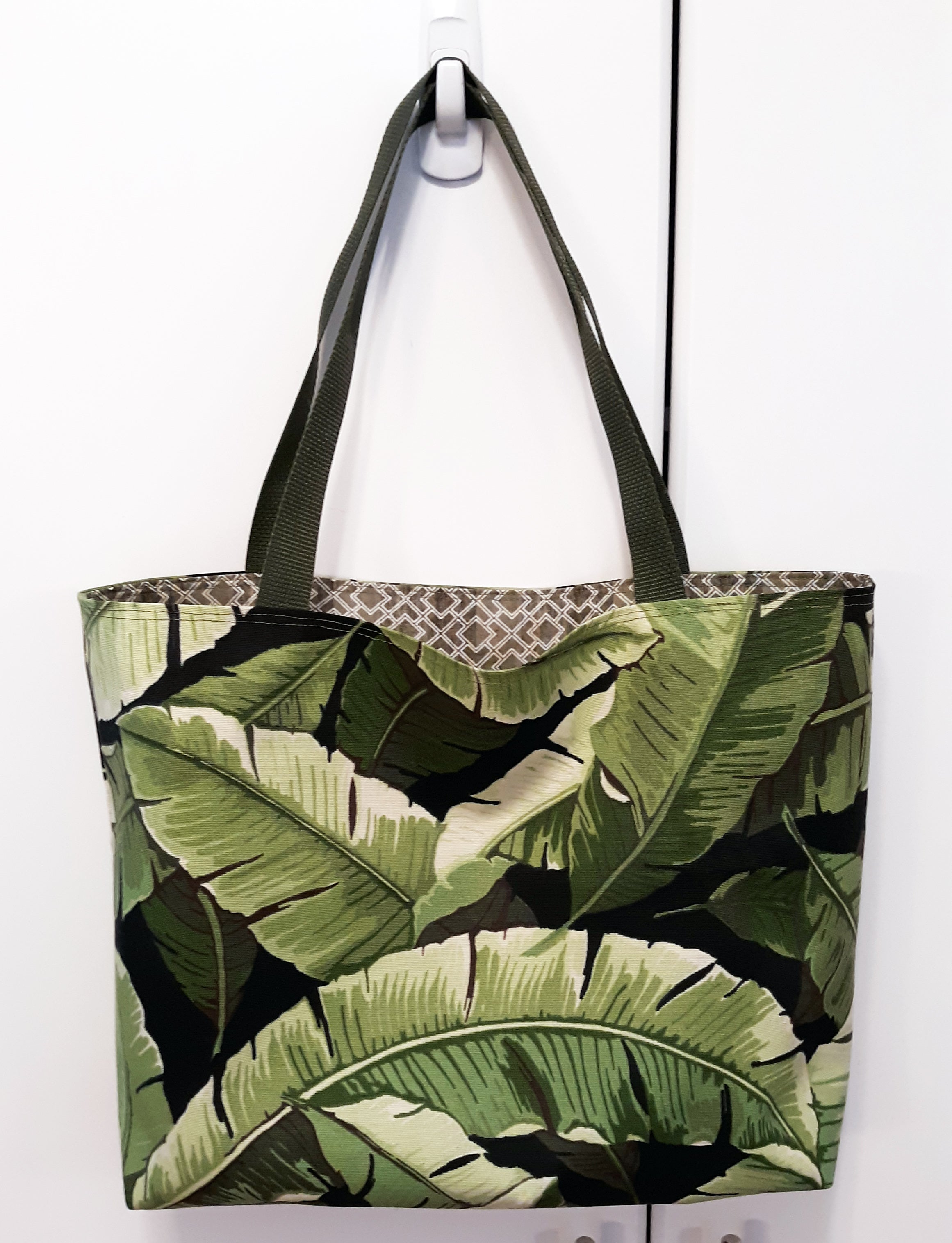 Tropical Palms Tote Bag, Green Indoor/Outdoor Fabric, Medium Size