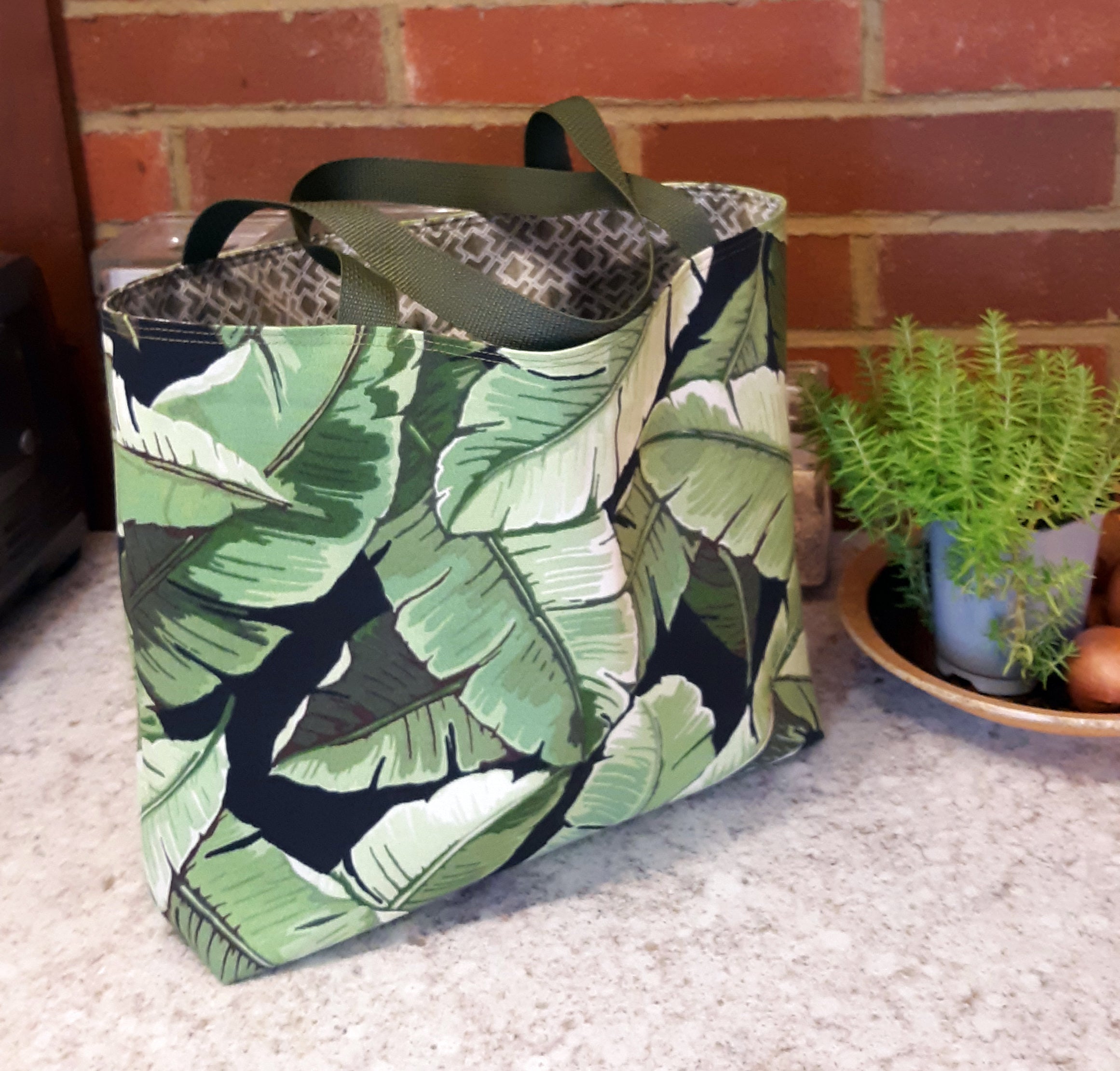 Tropical Palms Tote Bag, Green Indoor/Outdoor Fabric, Medium Size