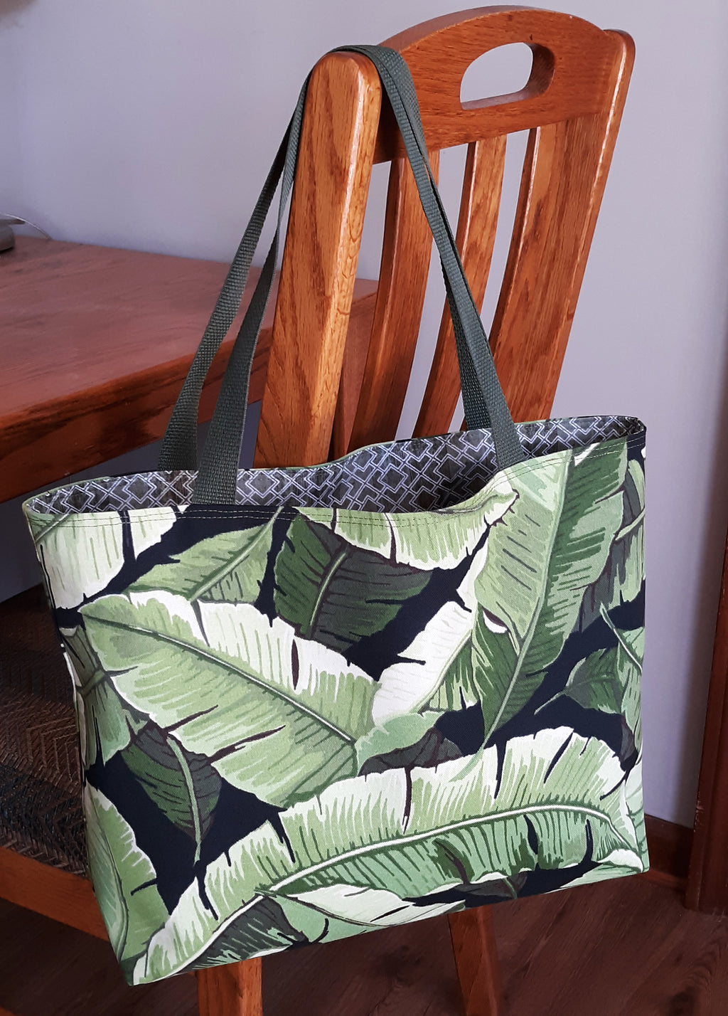 Tropical Palms Tote Bag, Green Indoor/Outdoor Fabric, Medium Size