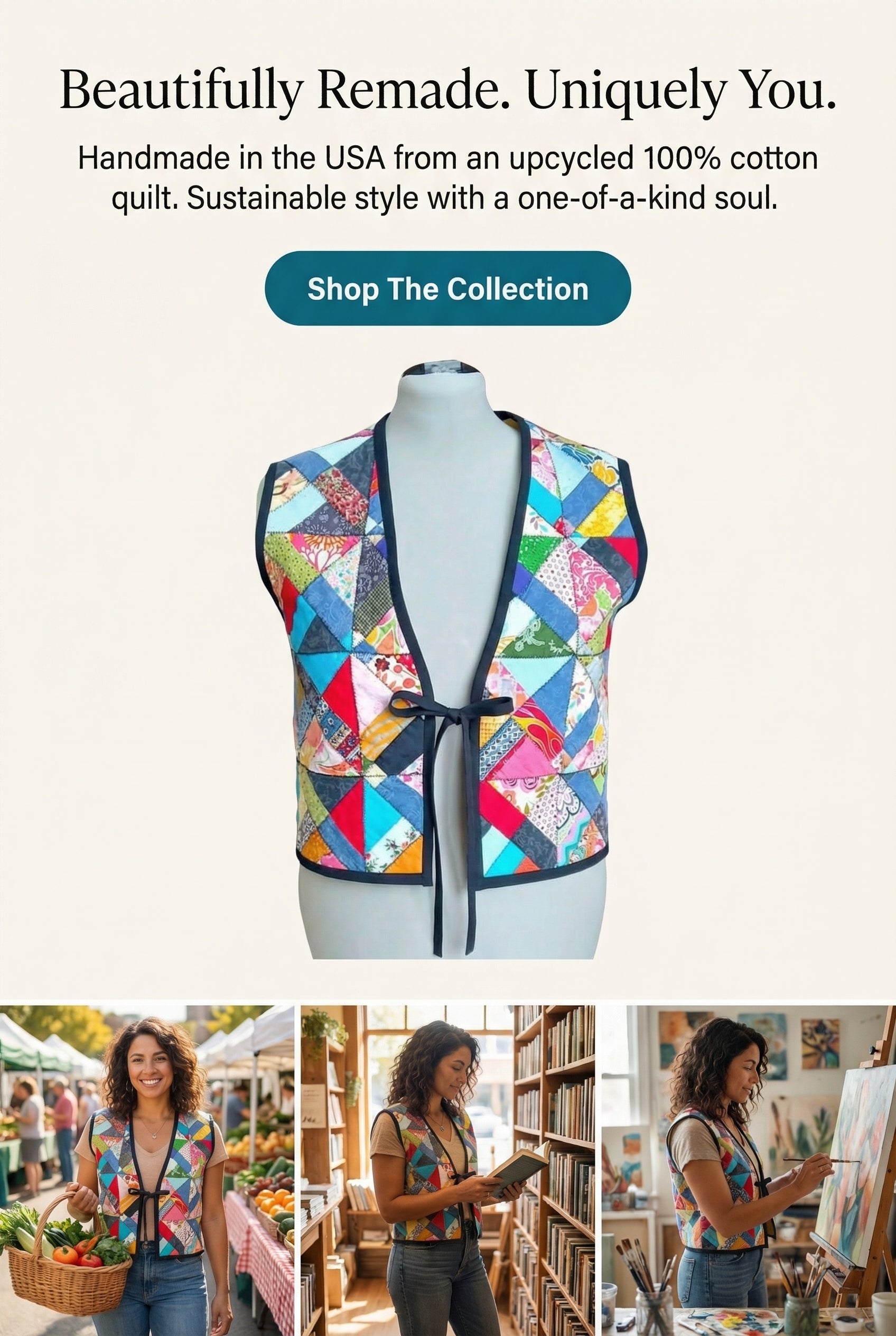 Upcycled Quilt Vest, Patchwork Design Cotton