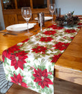 Holiday Table Runner, Poinsettia Print 100% Cotton