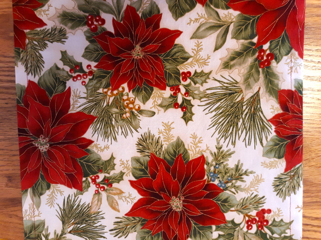 Holiday Table Runner, Poinsettia Print 100% Cotton