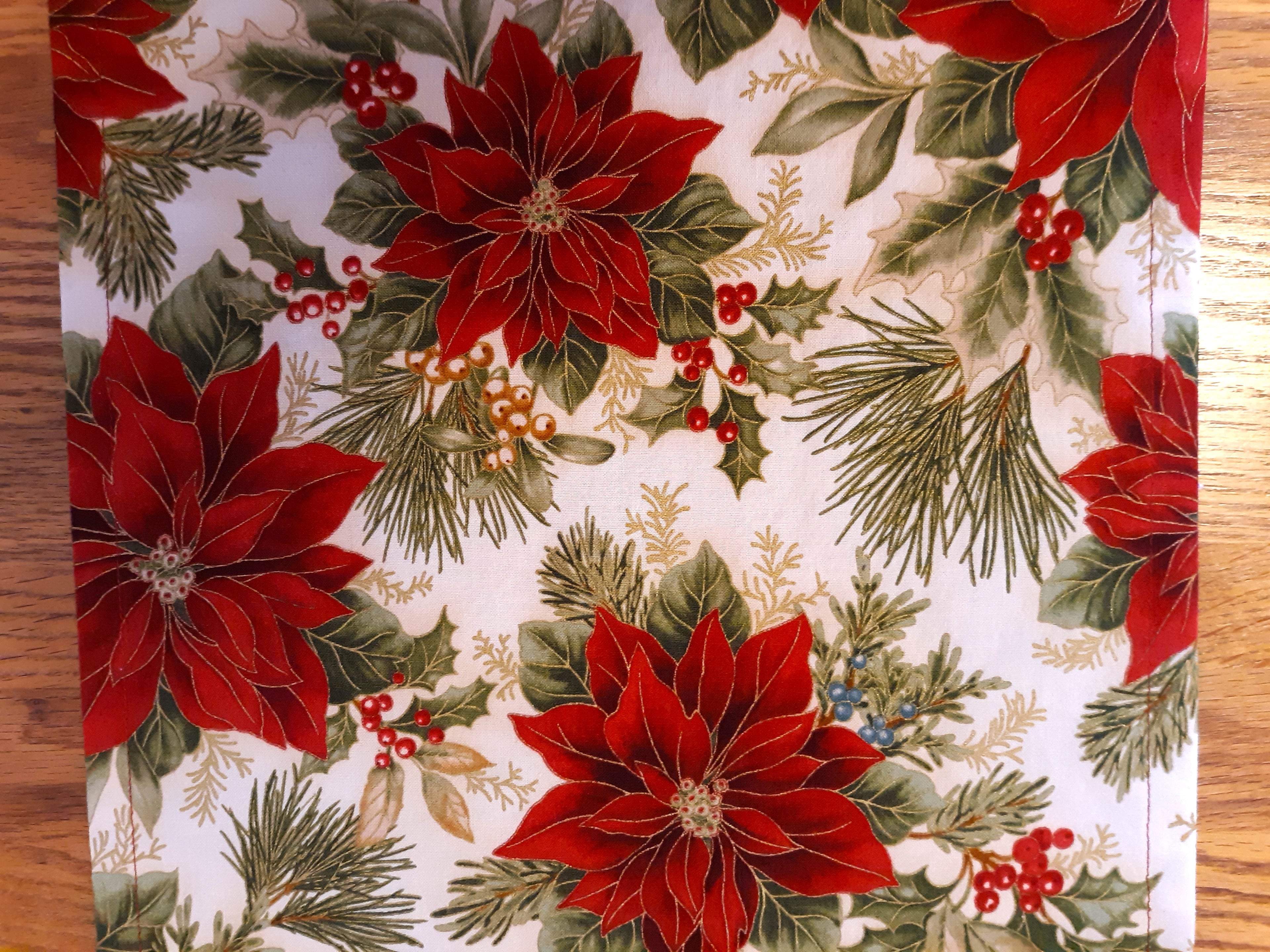 Holiday Table Runner, Poinsettia Print 100% Cotton