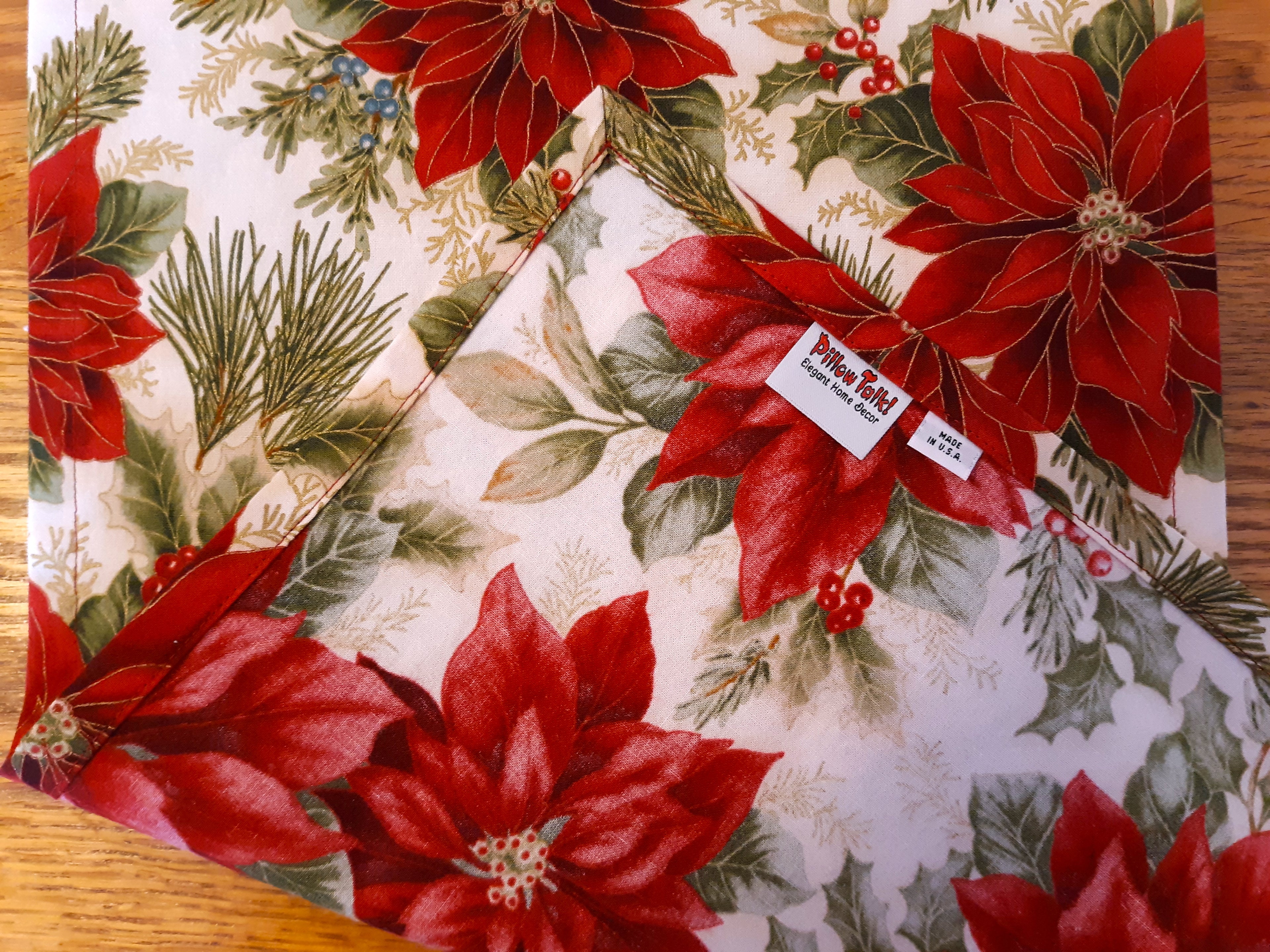 Holiday Table Runner, Poinsettia Print 100% Cotton